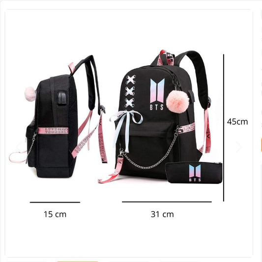 Mochila Escolar Bts Color Negro